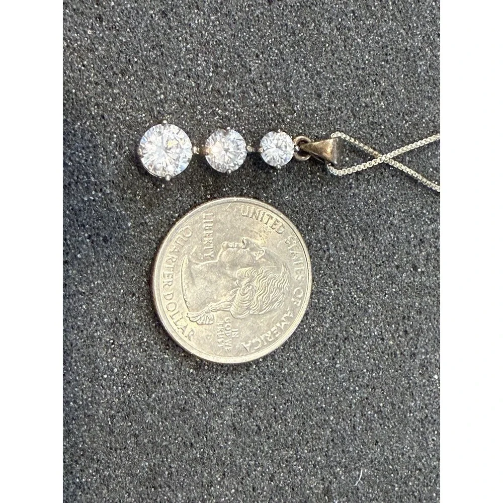 Tri Cubic Zirconia Drop Graduated Sterling Silver 925 Pendant Chain Necklace 18